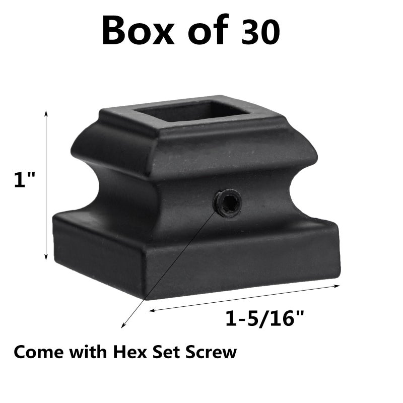 Senmit Iron Baluster Shoes - Flat Shoe with Screw - for 1/2"" Square Balusters - Set of 30 (Satin Black) - Image 2